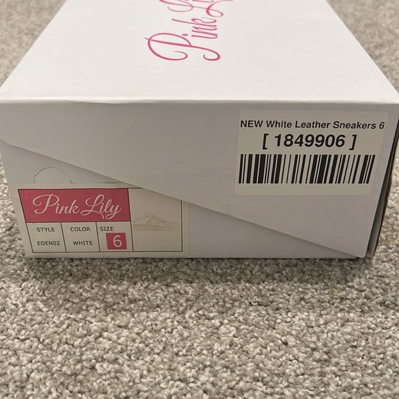 Pink Lily White Leather Sneakers Size 6. Only tried on, never worn outside. - Picture 2 of 4